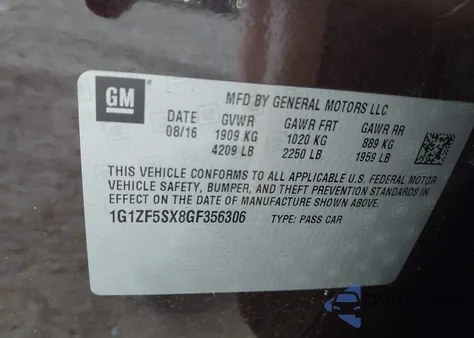 2016 Chevrolet Malibu 2Lt z USA, uszkodzony, nr VIN 1G1ZF5SX8GF356306